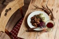 Gourmet wild venison goulash with dumplings