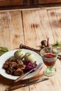 Gourmet wild venison goulash with dumplings