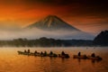 sailing boats at Lake Shoji with Fujisan Royalty Free Stock Photo