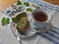 Goutweed ginger green cake on plate, organic food