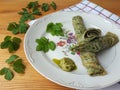 Goutweed green omelet on plate, organic food