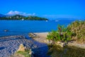 Gouvia beach is close to Kerkyra is a paradise beach with crystal clear azure water in Corfu, Ionian island, Greece, Europe Royalty Free Stock Photo