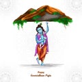 Govardhan puja with lord krishna greeting card design