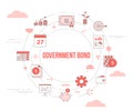 Government bond concept with icon set template banner with modern orange color style and circle round shape