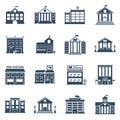 Government Building Black Icons Set Royalty Free Stock Photo