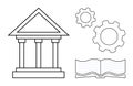 Government building with gears and an open book signifying governance, knowledge, and system processes Royalty Free Stock Photo