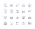 Government building line icons collection. Capitol, Courthouse, Townhall, Embassy, Consulate, Legislature, Parliament