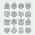Government buildings icons in thin line style Royalty Free Stock Photo