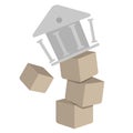 government crash collapse at risk building on stacked carboard box economic political crisis