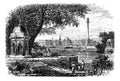 Government House , Ochterlony Monument, Calcutta, India, vintage engraving