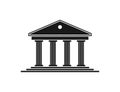 Government icon. Building of court. Black house with pillar in roman style. Architecture for greek museum, bank, university and