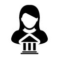 Government icon vector with female person profile avatar with building symbol for political and governance in glyph pictogram