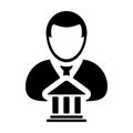 Government icon vector with male person profile avatar with building symbol for political and governance in glyph pictogram