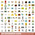 100 government icons set, flat style Royalty Free Stock Photo