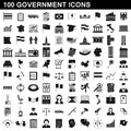 100 government icons set, simple style