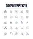 Government line icons collection. Authority Power, State Regime, Administration Management, Governance Direction