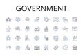 Government line icons collection. Authority Power, State Regime, Administration Management, Governance Direction