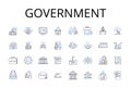 Government line icons collection. Authority Power, State Regime, Administration Management, Governance Direction