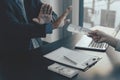 Government officials raise the hand refusing money to take the bribe from business man the concept of corruption and anti-bribery Royalty Free Stock Photo