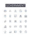 Government line icons collection. Authority Power, State Regime, Administration Management, Governance Direction