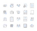 Government paperwork line icons collection. Bureaucracy, Forms, Licenses, Permits, Applications, Certificates