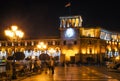 The Government of the Republic of Armenia on Republic Square in Yerevan at night, Armenia. Royalty Free Stock Photo