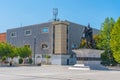 Governmental building and Statue of Gjergj Kastrioti known as Skanderbeg in Prishtina, Kosovo Royalty Free Stock Photo