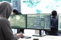 Governmental hackers team performing a cyber attack on database servers