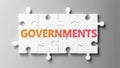 Governments complex like a puzzle - pictured as word Governments on a puzzle pieces to show that Governments can be difficult and