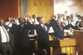 Governor Bill Clinton and Senator Al Gore attend service at the Olivet Baptist Church in Cleveland, Ohio during the Clinton/Gore Royalty Free Stock Photo