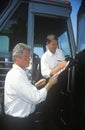 Governor Bill Clinton and Senator Al Gore on the Clinton/Gore 1992 Buscapade Great Lakes campaign tour Royalty Free Stock Photo