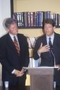 Governor Bill Clinton and Senator Al Gore hold a press conference on the buscapade campaign tour of 1992 in Waco, Texas