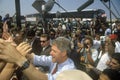 Governor Bill Clinton shakes hands at an unscheduled bus stop on the Clinton/Gore 1992 Buscapade campaign tour in Texas