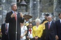 Governor Bill Clinton speaks at Arneson River during the Clinton/Gore 1992 Buscapade campaign tour in San Antonio, Texas Royalty Free Stock Photo