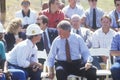 Governor Bill Clinton talks with worker at an electric station on the 1992 Buscapade campaign tour in Waco, Texas