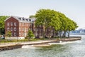 Governors Island and red old retro brick buildings Royalty Free Stock Photo