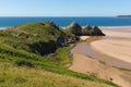 The Gower Wales Three Cliffs Bay in summer sunshine Royalty Free Stock Photo