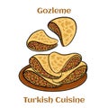 Gozleme is Turkish pastry. Freshly baked appetizing Turkish tortillas Gozleme with with feta cheese. Turkish cuisine