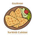 Gozleme is Turkish pastry. Freshly baked appetizing Turkish tortillas Gozleme with with feta cheese. Turkish cuisine