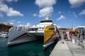 Gozo Express fast ferry catamaran moored in Mgarr port, Gozo, Malta.
