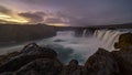 Panorama of Godafoss Waterfall at Sunrise. Godafoss is located in Northeast Iceland. Royalty Free Stock Photo