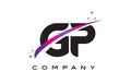 GP G P Black Letter Logo Design with Purple Magenta Swoosh