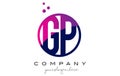 GP G P Circle Letter Logo Design with Purple Dots Bubbles