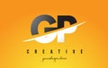 GP G P Letter Modern Logo Design with Yellow Background and Swoosh.