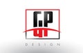 GP G P Logo Letters with Red and Black Colors and Swoosh.