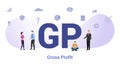 Gp gross profit concept with big word or text and team people with modern flat style - vector