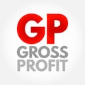 GP Gross Profit - sum of all wages, salaries, profits, interest payments, rents, and other forms of earnings, before any Royalty Free Stock Photo