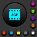 3gp movie format dark push buttons with color icons