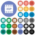 3gp movie format round flat multi colored icons