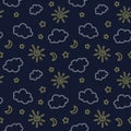 Gpaphic seamless pattern with sun, clouds, stars and moon Royalty Free Stock Photo